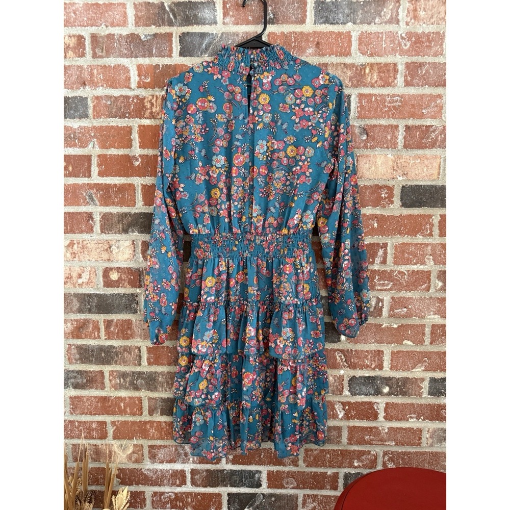 Nanette Lepore Long Sleeve Chiffon Dress Navy Floral Print Size 6 - Picture 2 of 10